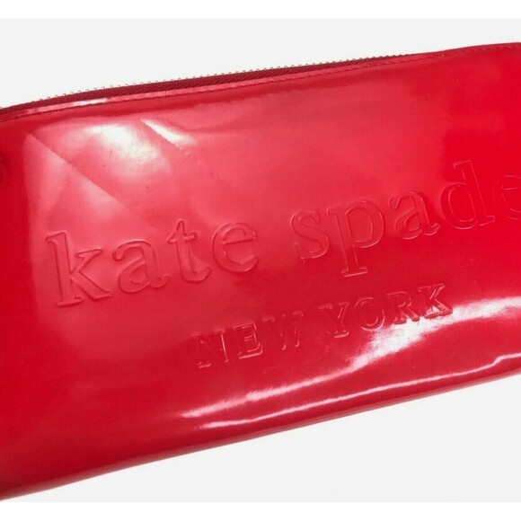 Kate Spade Red Patent Leather Embossed Zip Around Clutch Credit Card Wallet - Picture 2 of 11